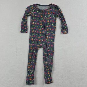Muse Threads Monster Print Bamboo Zippy Pajamas 12-18 Months Blue Multicolor